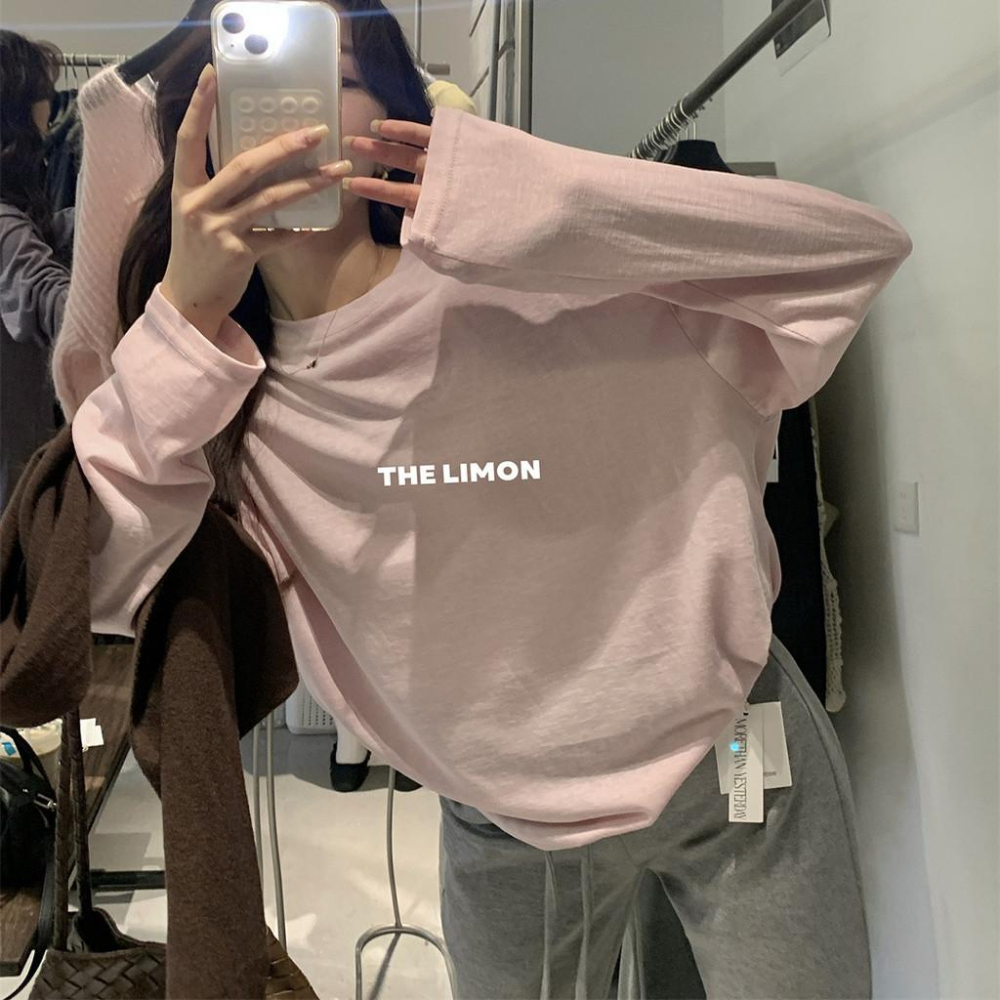 819 THE LIMON檸檬綠茶長袖2025鞦季薄款罩衫寬鬆顯瘦圓領大版上衣女-細節圖3