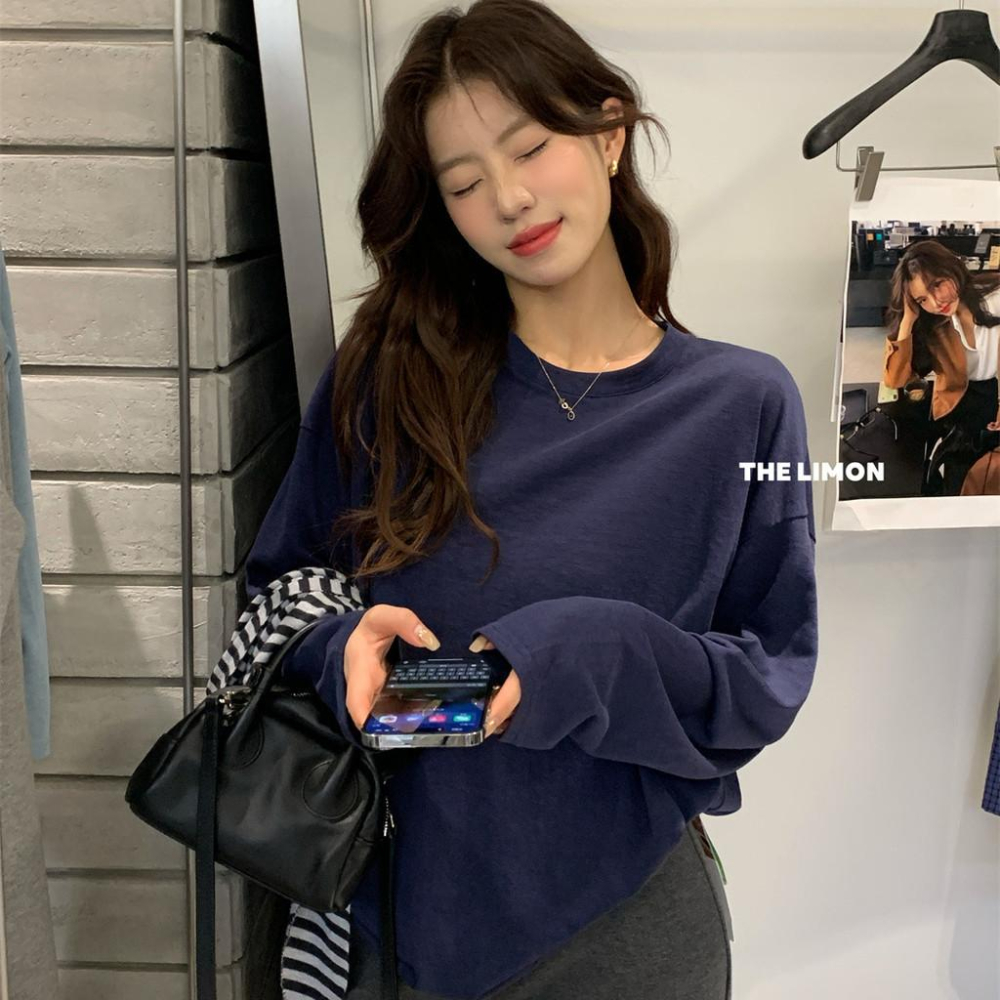 819 THE LIMON檸檬綠茶長袖2025鞦季薄款罩衫寬鬆顯瘦圓領大版上衣女-細節圖4