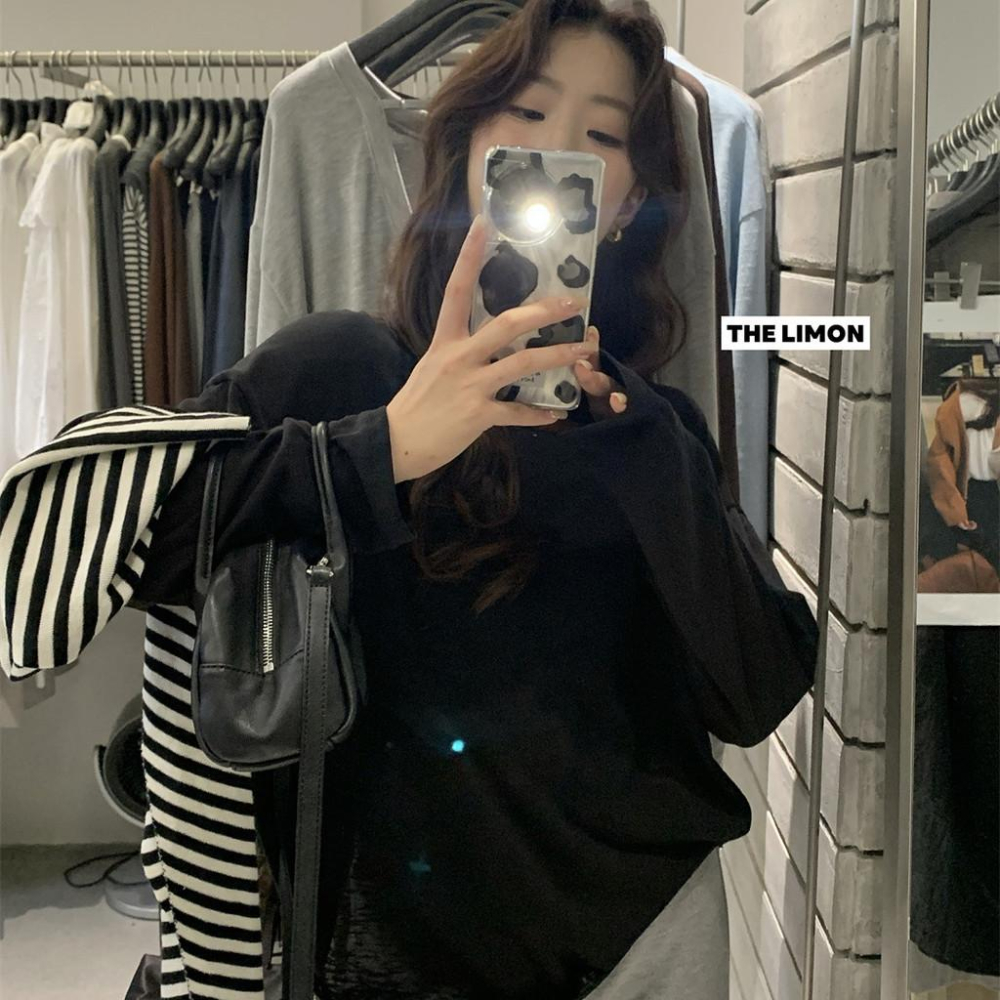 819 THE LIMON檸檬綠茶長袖2025鞦季薄款罩衫寬鬆顯瘦圓領大版上衣女-細節圖5