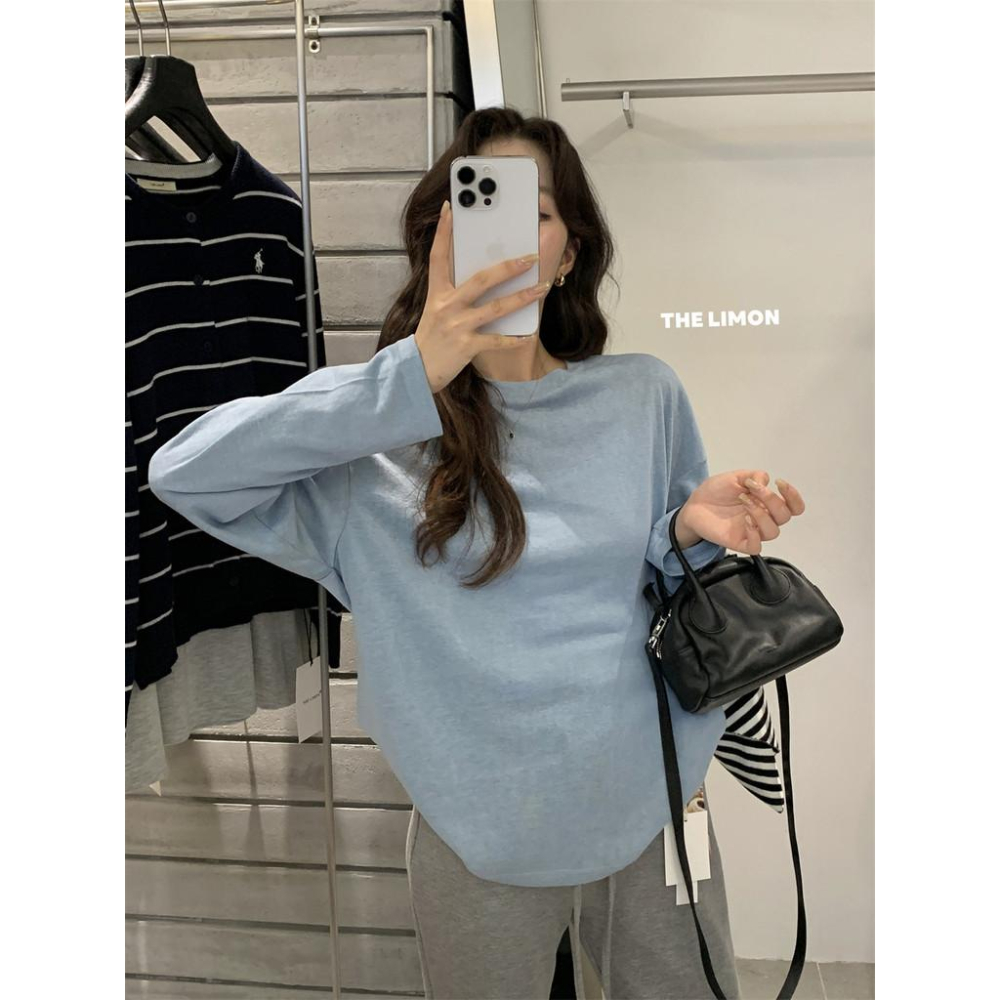 819 THE LIMON檸檬綠茶長袖2025鞦季薄款罩衫寬鬆顯瘦圓領大版上衣女-細節圖7