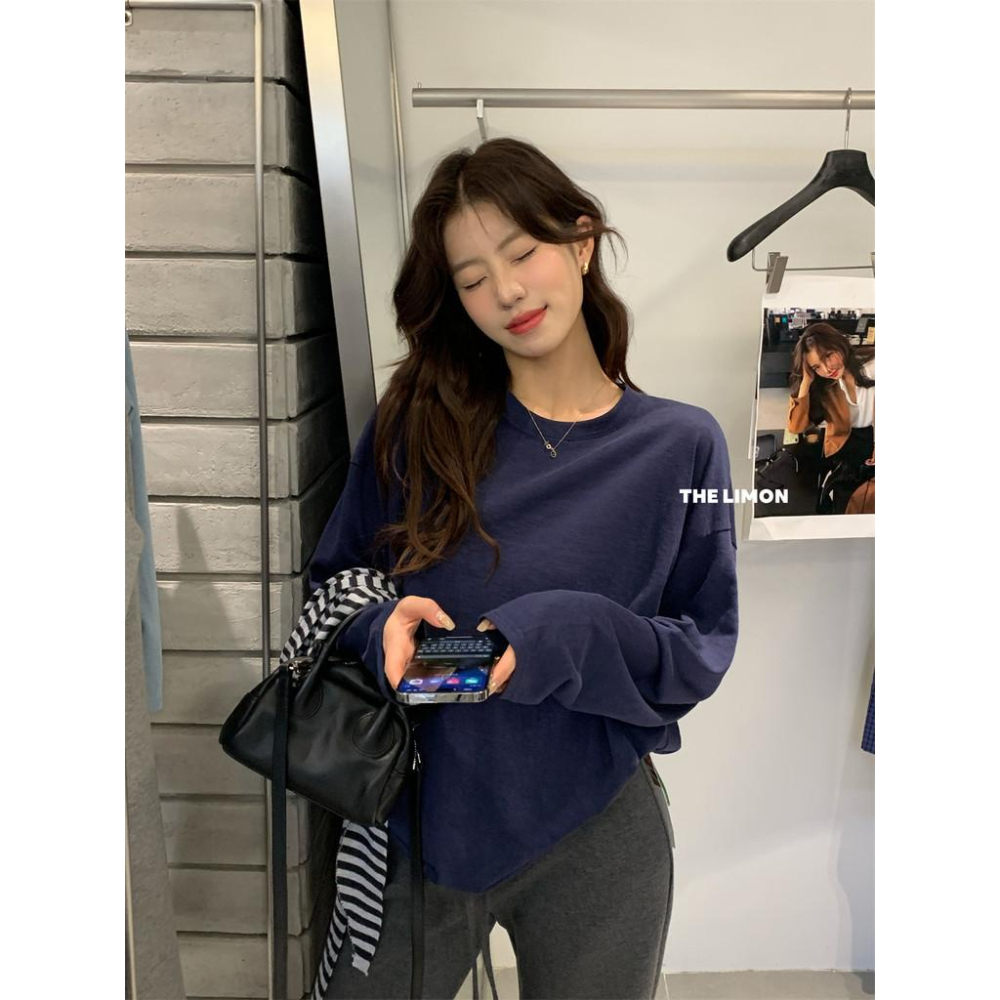 819 THE LIMON檸檬綠茶長袖2025鞦季薄款罩衫寬鬆顯瘦圓領大版上衣女-細節圖8