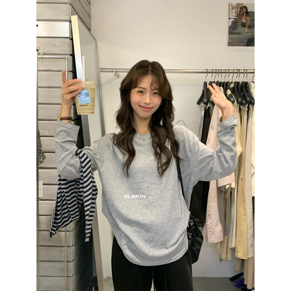 819 THE LIMON檸檬綠茶長袖2025鞦季薄款罩衫寬鬆顯瘦圓領大版上衣女-細節圖9