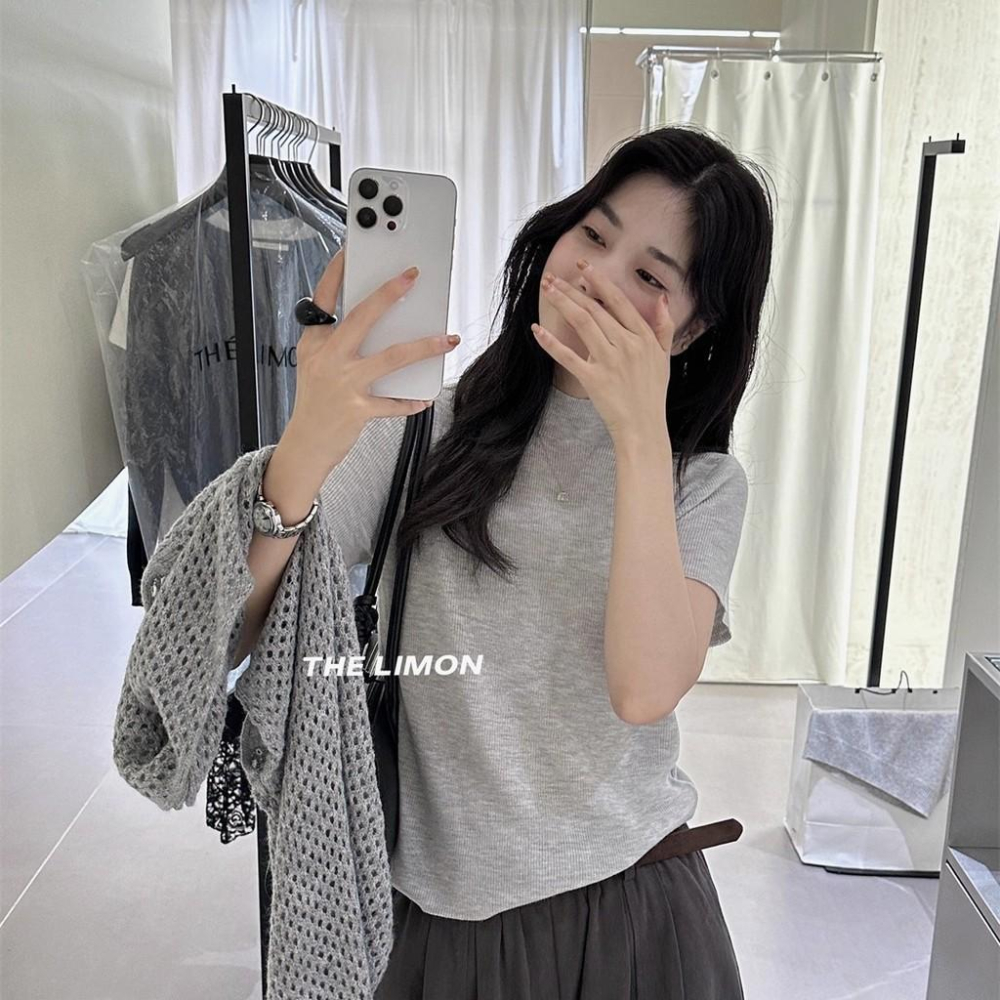819 THE LIMON檸檬綠茶2025鞦季韓版簡約半高領短袖針織衫百搭打底衫-細節圖4