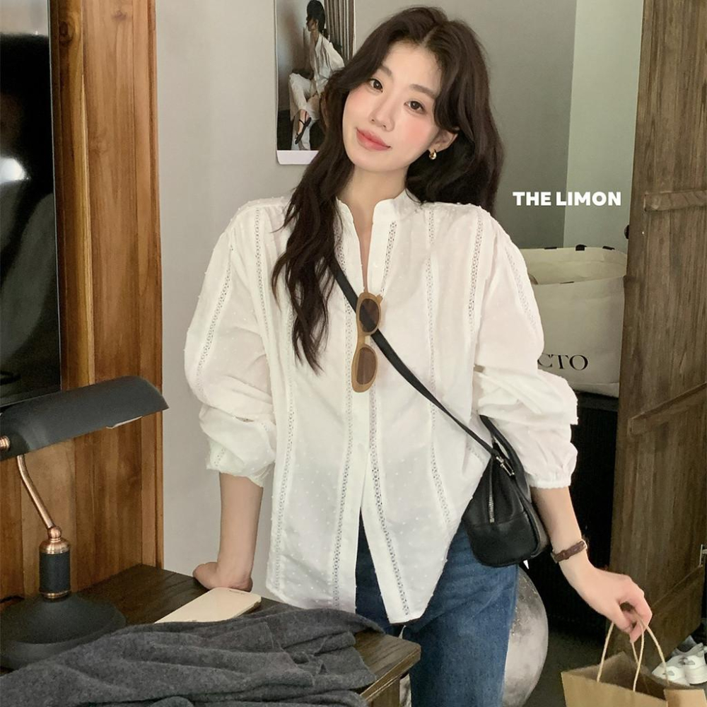 819 THE LIMON檸檬綠茶2025鞦季設計感小衆高級溫柔係法式泡泡袖上衣-細節圖2
