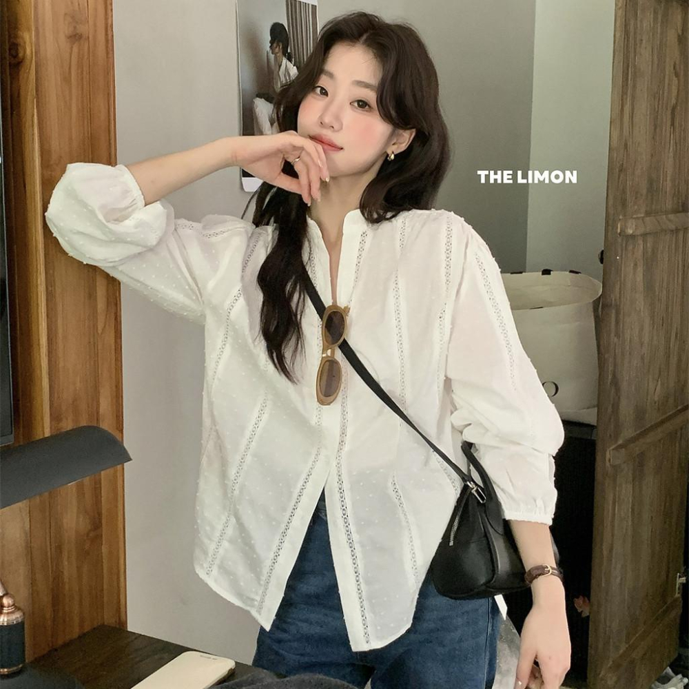 819 THE LIMON檸檬綠茶2025鞦季設計感小衆高級溫柔係法式泡泡袖上衣-細節圖3