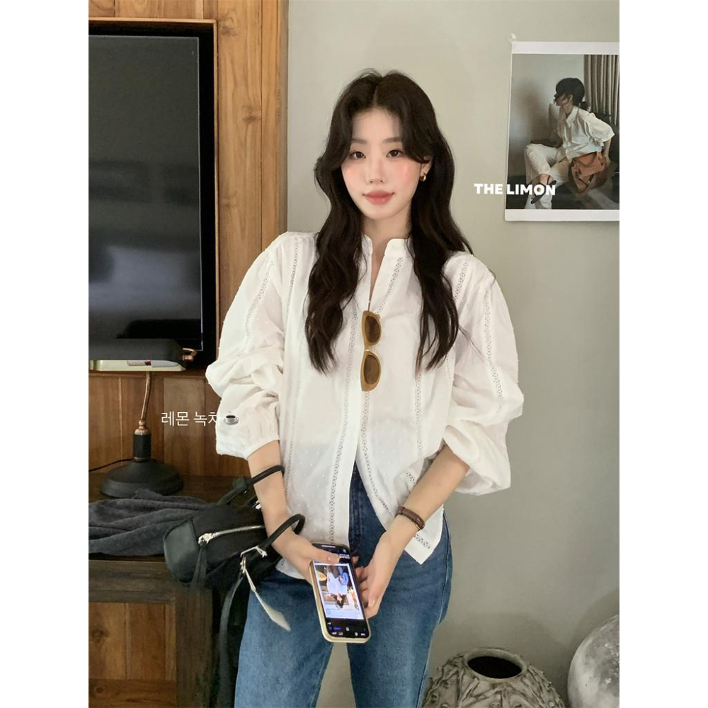 819 THE LIMON檸檬綠茶2025鞦季設計感小衆高級溫柔係法式泡泡袖上衣-細節圖6