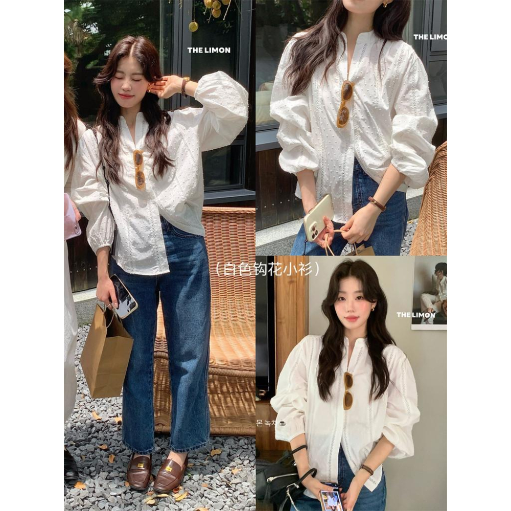 819 THE LIMON檸檬綠茶2025鞦季設計感小衆高級溫柔係法式泡泡袖上衣-細節圖7