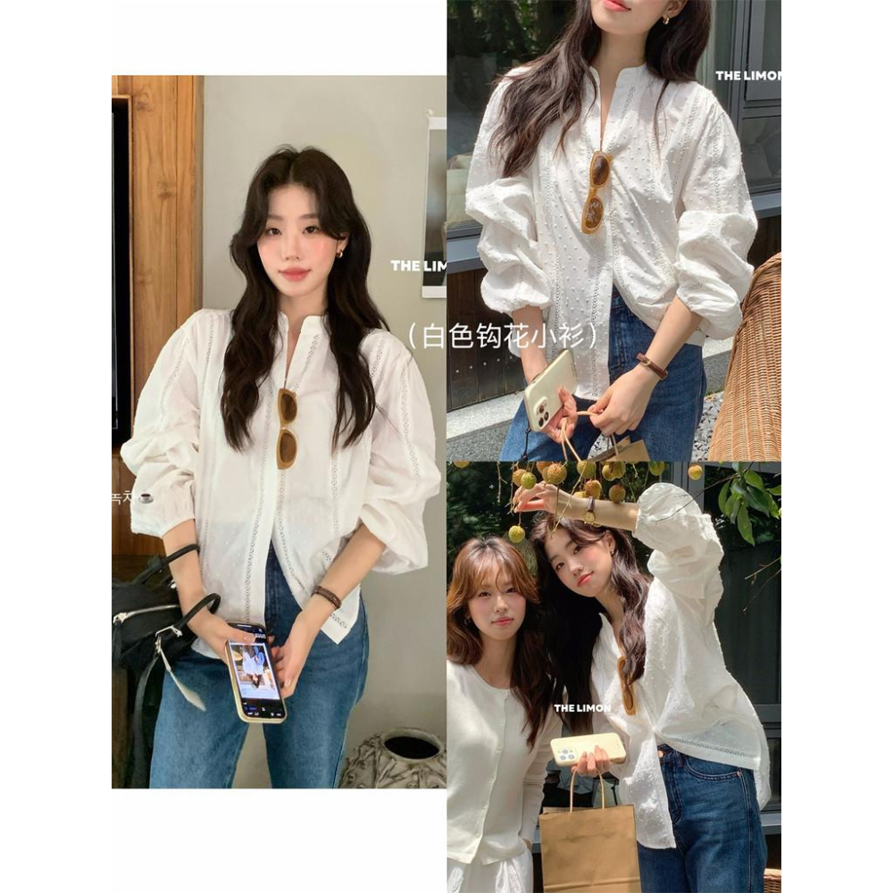 819 THE LIMON檸檬綠茶2025鞦季設計感小衆高級溫柔係法式泡泡袖上衣-細節圖8