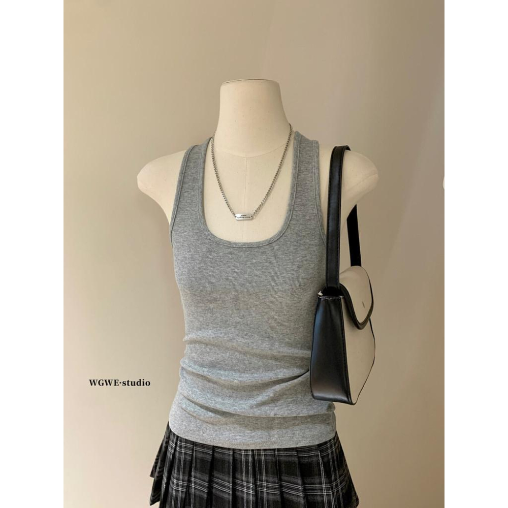 819 WGWE 辣妹交叉露背弔帶背心修身設計感洋氣簡約掛脖背心女W5426-細節圖2