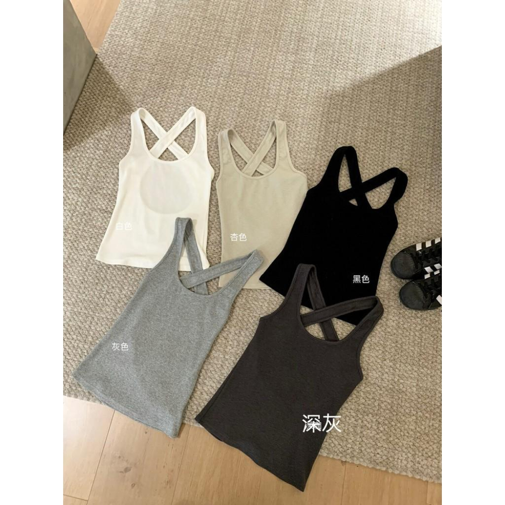 819 WGWE 辣妹交叉露背弔帶背心修身設計感洋氣簡約掛脖背心女W5426-細節圖4