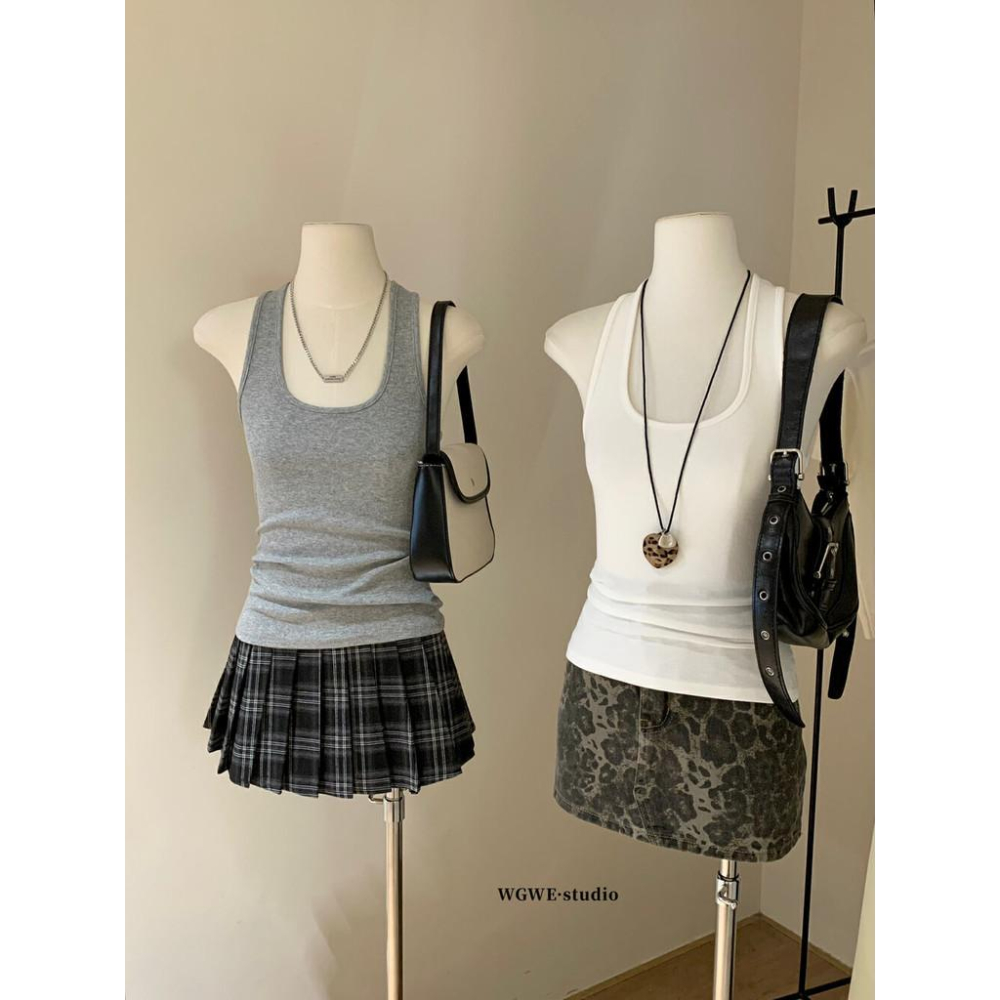 819 WGWE 辣妹交叉露背弔帶背心修身設計感洋氣簡約掛脖背心女W5426-細節圖7