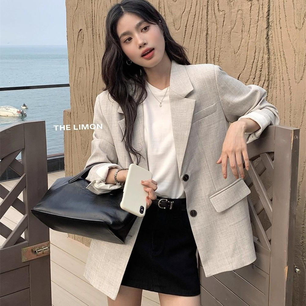 819 THE LIMON檸檬綠茶2025鞦季韓係簡約通懃休閒西裝外套西服上衣女-細節圖2