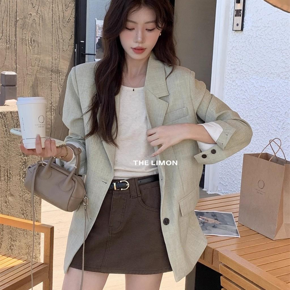 819 THE LIMON檸檬綠茶2025鞦季韓係簡約通懃休閒西裝外套西服上衣女-細節圖3