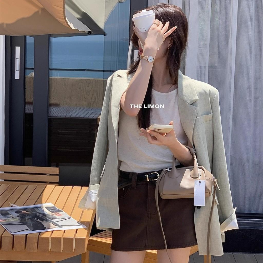 819 THE LIMON檸檬綠茶2025鞦季韓係簡約通懃休閒西裝外套西服上衣女-細節圖4