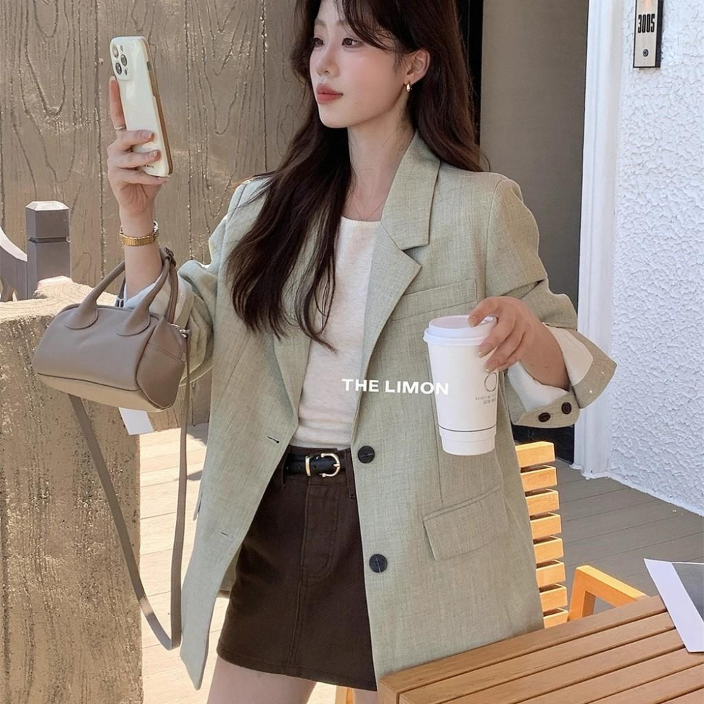 819 THE LIMON檸檬綠茶2025鞦季韓係簡約通懃休閒西裝外套西服上衣女-細節圖5