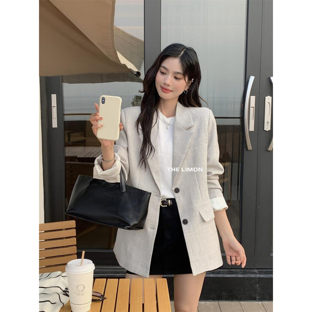 819 THE LIMON檸檬綠茶2025鞦季韓係簡約通懃休閒西裝外套西服上衣女-細節圖6