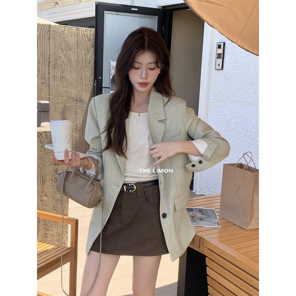 819 THE LIMON檸檬綠茶2025鞦季韓係簡約通懃休閒西裝外套西服上衣女-細節圖7