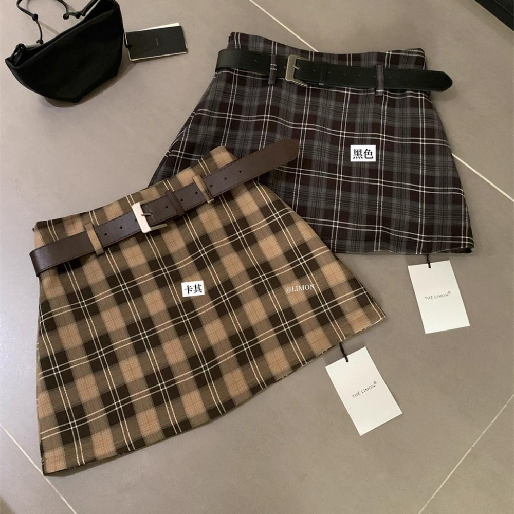 819 THE LIMON檸檬綠茶經典複古辣妹格紋防走光半身裙(配腰帶2025鞦季-細節圖5