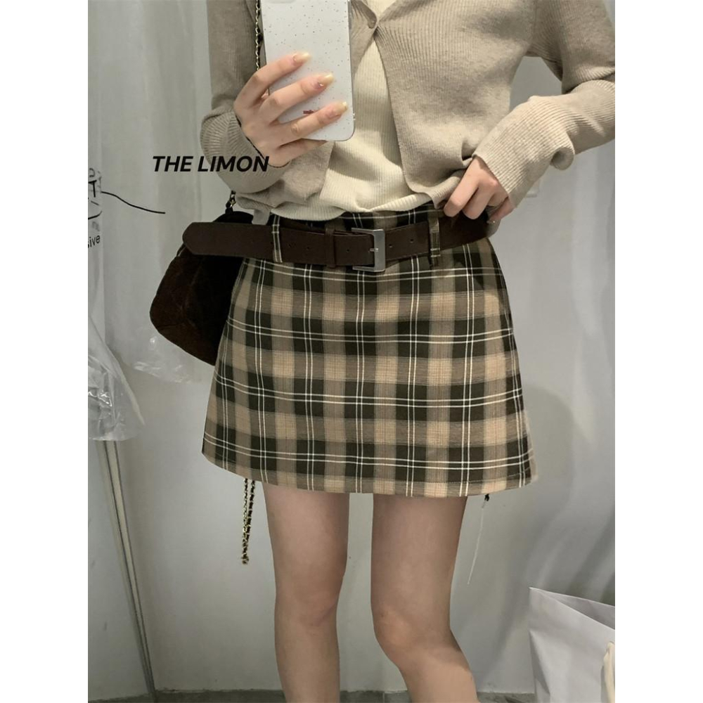 819 THE LIMON檸檬綠茶經典複古辣妹格紋防走光半身裙(配腰帶2025鞦季-細節圖6