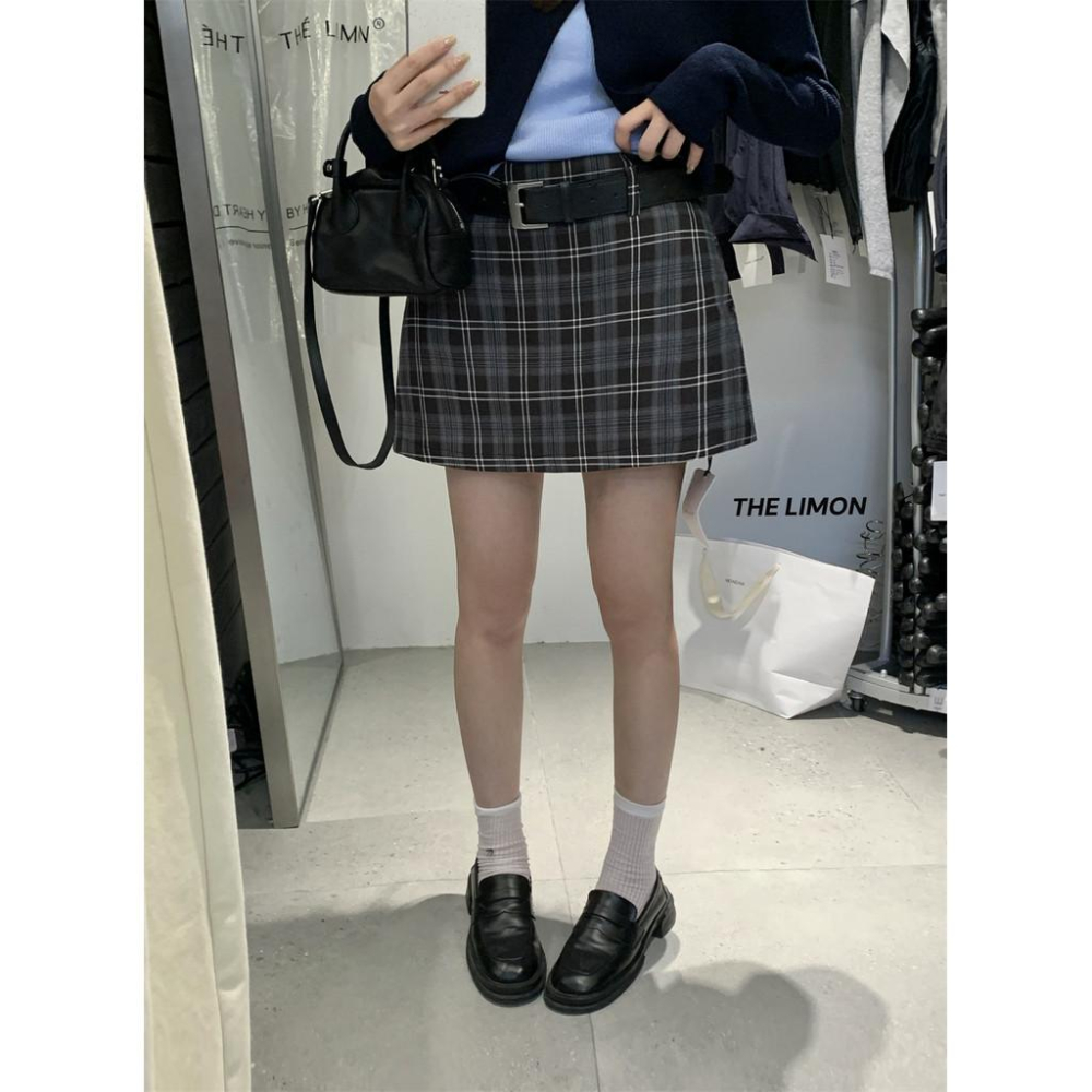 819 THE LIMON檸檬綠茶經典複古辣妹格紋防走光半身裙(配腰帶2025鞦季-細節圖7