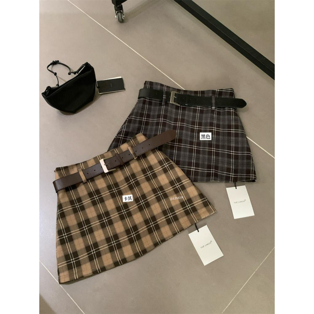 819 THE LIMON檸檬綠茶經典複古辣妹格紋防走光半身裙(配腰帶2025鞦季-細節圖9