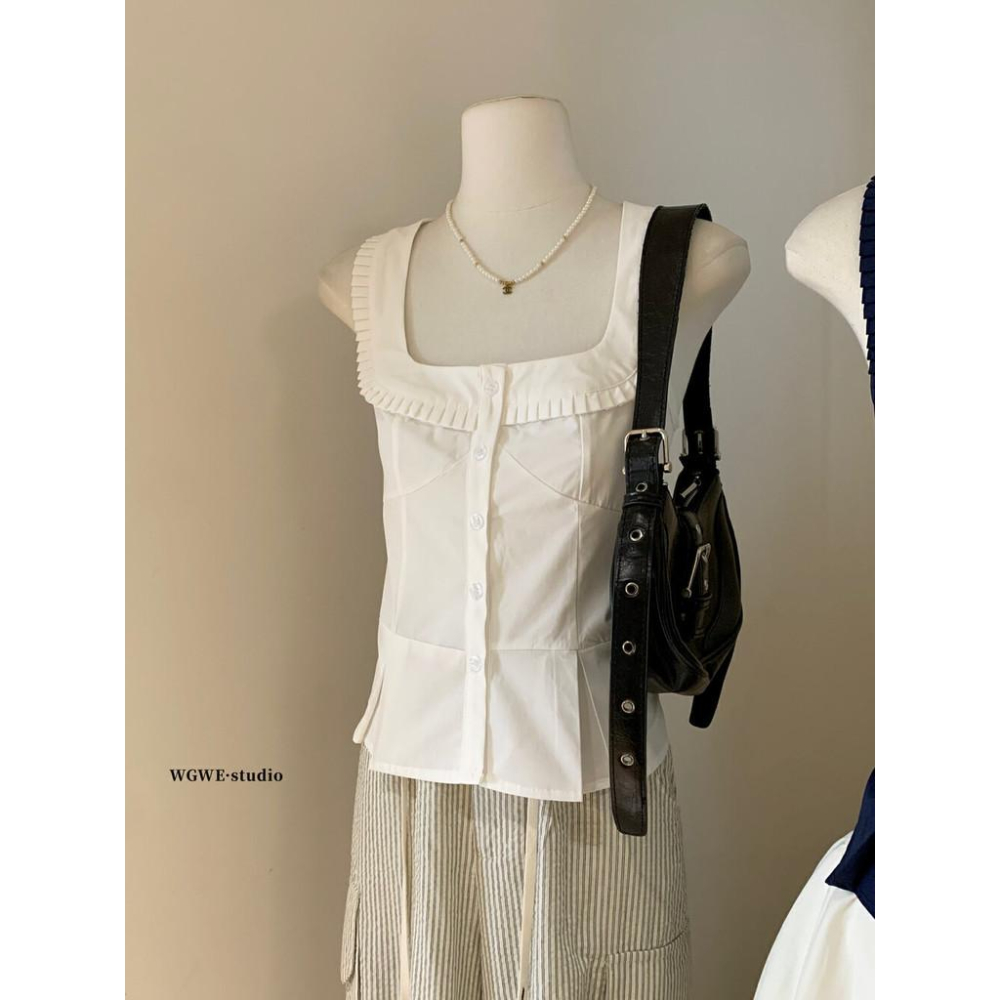 819 WGWE 弔帶背心外穿2025夏季新款露背高級感法式短款無袖小衫W5337-細節圖3