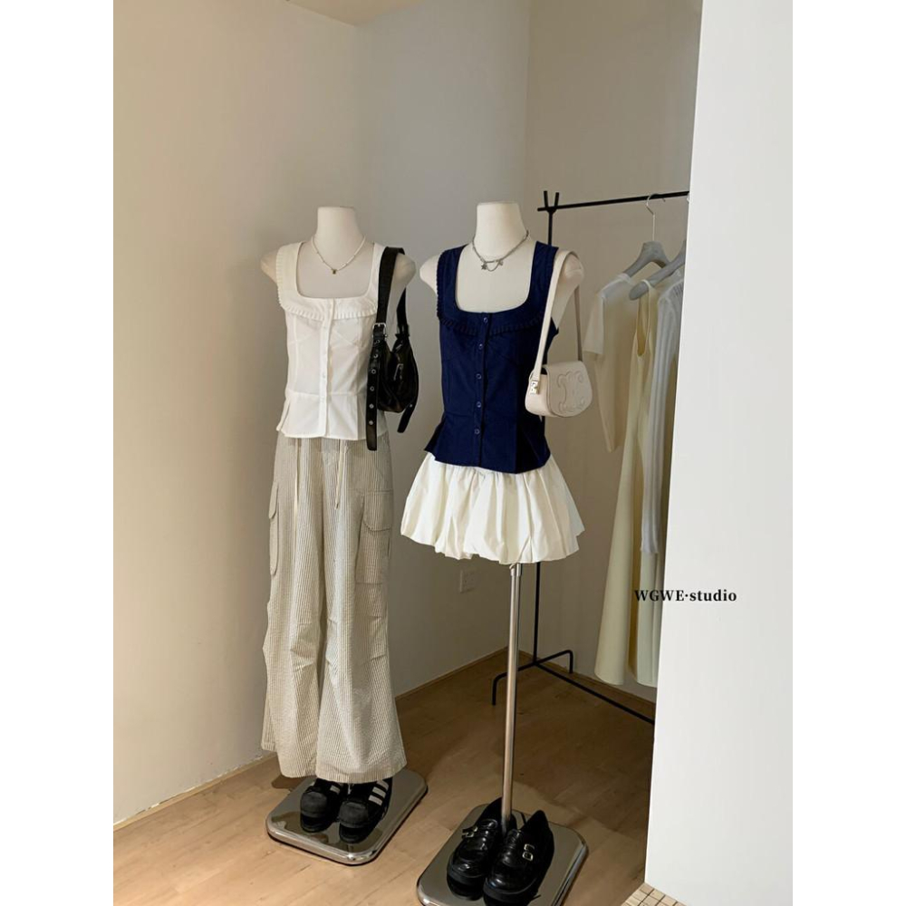819 WGWE 弔帶背心外穿2025夏季新款露背高級感法式短款無袖小衫W5337-細節圖6