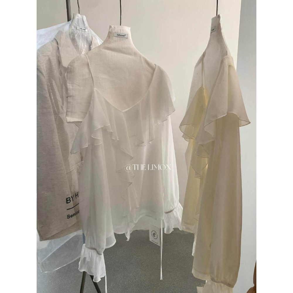 檸檬家 有點小特別～氣質溫柔荷葉邊露肩雪紡上衣小衫10172-細節圖7