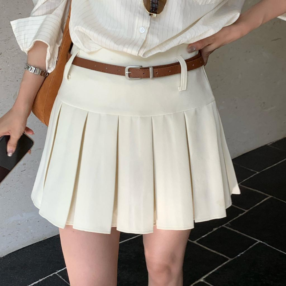 檸檬家 挖到寶啦韓版百褶設計感顯瘦半身裙(配腰帶)TM-1612-細節圖2