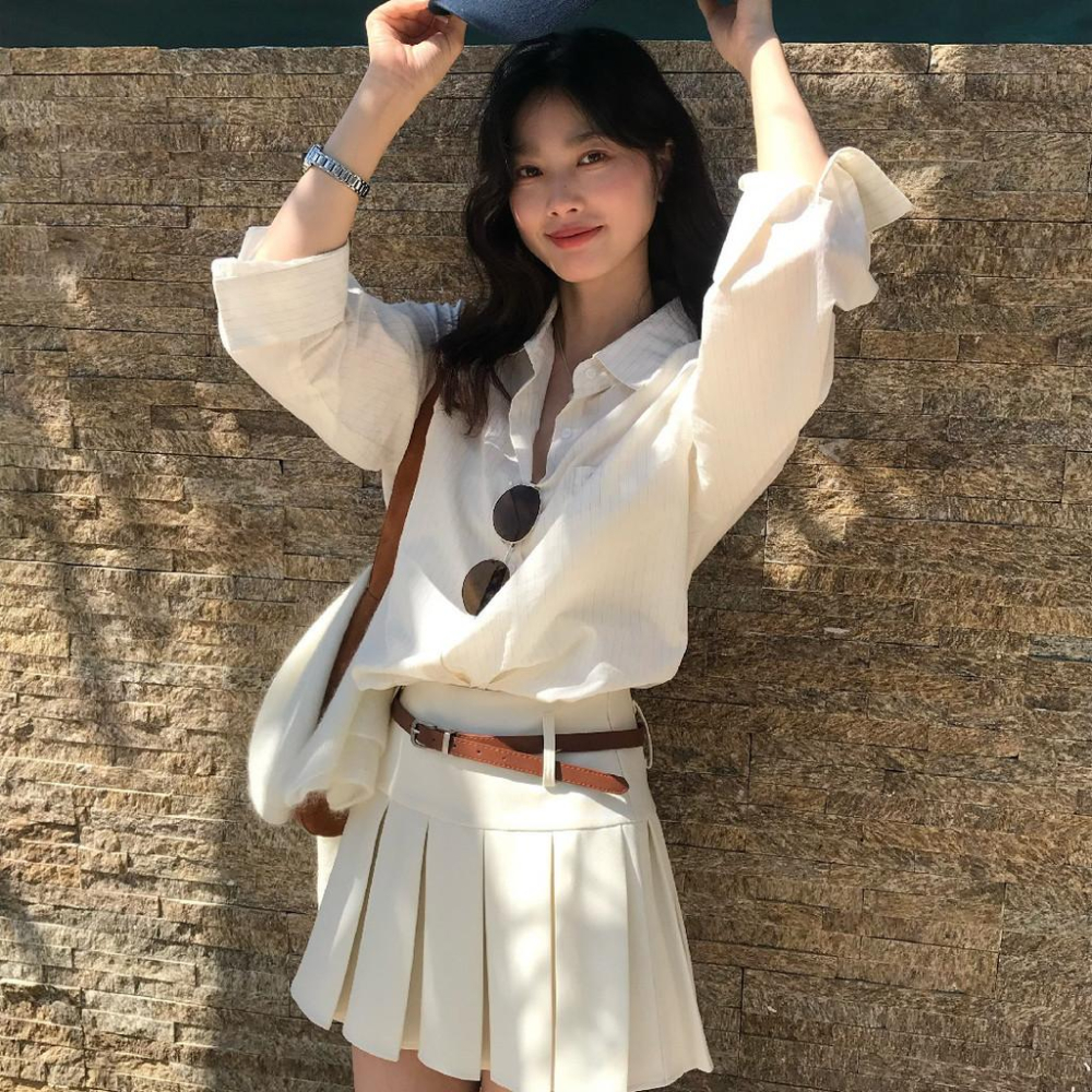 檸檬家 挖到寶啦韓版百褶設計感顯瘦半身裙(配腰帶)TM-1612-細節圖3