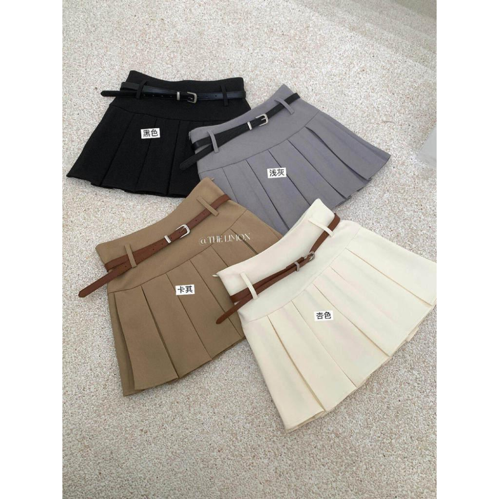 檸檬家 挖到寶啦韓版百褶設計感顯瘦半身裙(配腰帶)TM-1612-細節圖5