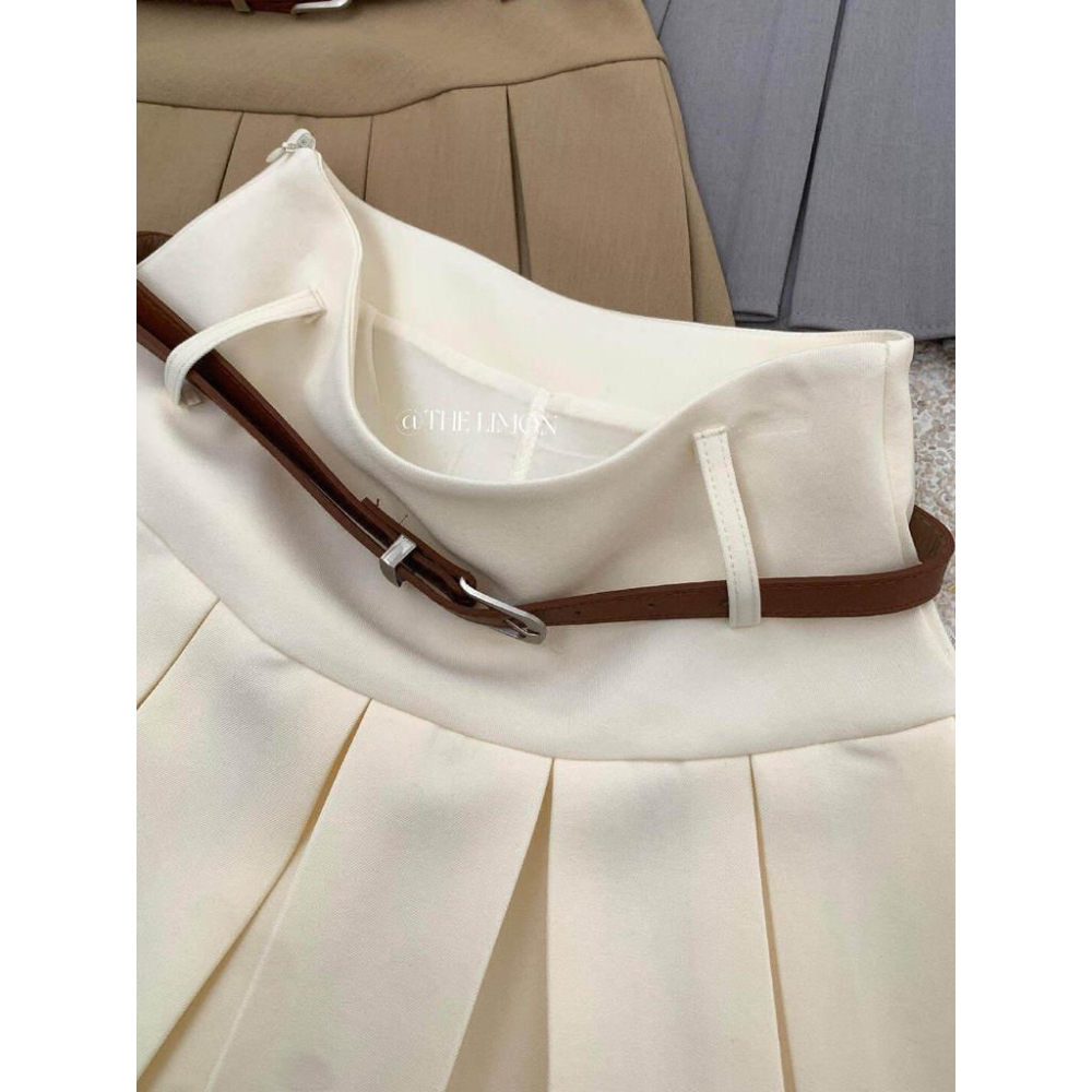 檸檬家 挖到寶啦韓版百褶設計感顯瘦半身裙(配腰帶)TM-1612-細節圖9