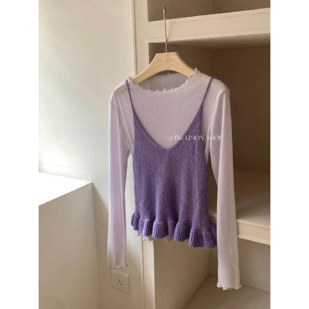 檸檬家 疊穿神器～慵懶微透木耳邊打底小衫10051-細節圖6