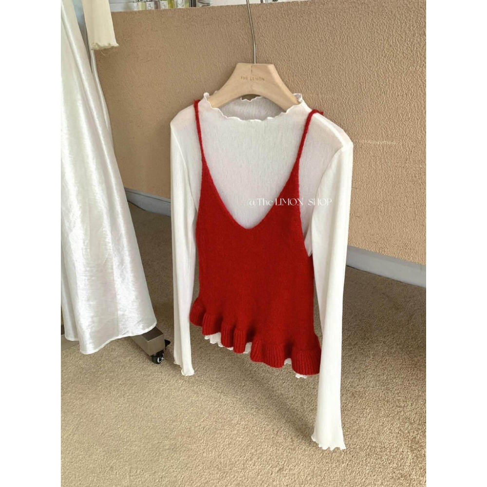 檸檬家 疊穿神器～慵懶微透木耳邊打底小衫10051-細節圖7