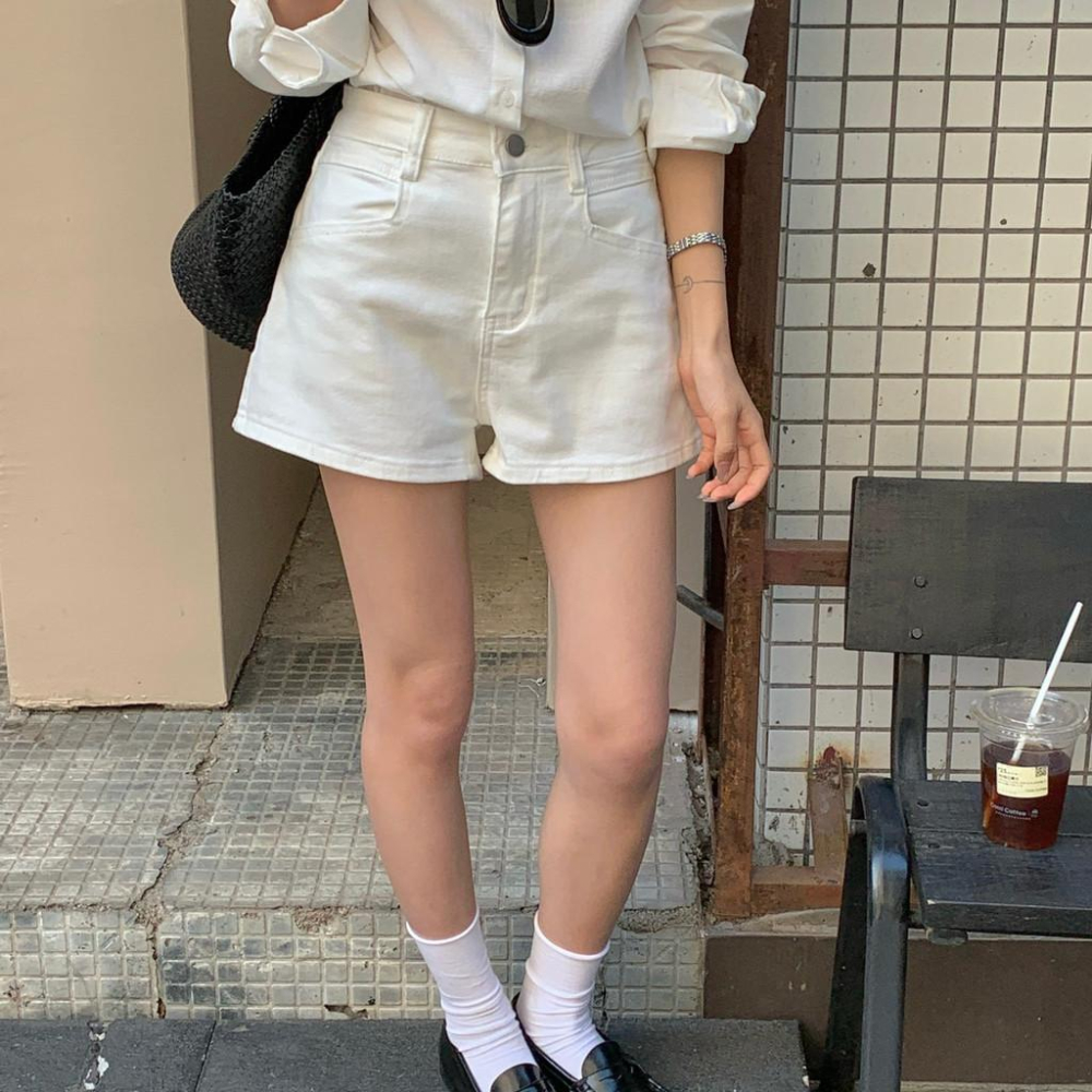 檸檬家 萬能短褲一秒拉長腿簡約高腰A字顯瘦牛仔短褲D-2800-細節圖3