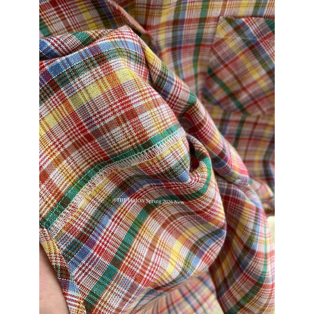 檸檬家 格紋集市～寬鬆復古休閒彩色格紋防曬襯衫10065-細節圖6