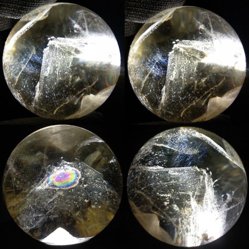 黃水晶球 白幽靈隱山 千層白幽金字塔山 微帶藍針 千層色帶塔山 晶中晶 清透帶彩虹光 微達碧茲 白幽靈球（6）-細節圖2