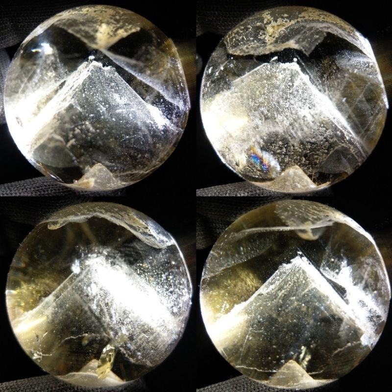 黃水晶球 白幽靈隱山 千層白幽金字塔山 微帶藍針 千層色帶塔山 晶中晶 清透帶彩虹光 微達碧茲 白幽靈球（6）-細節圖3