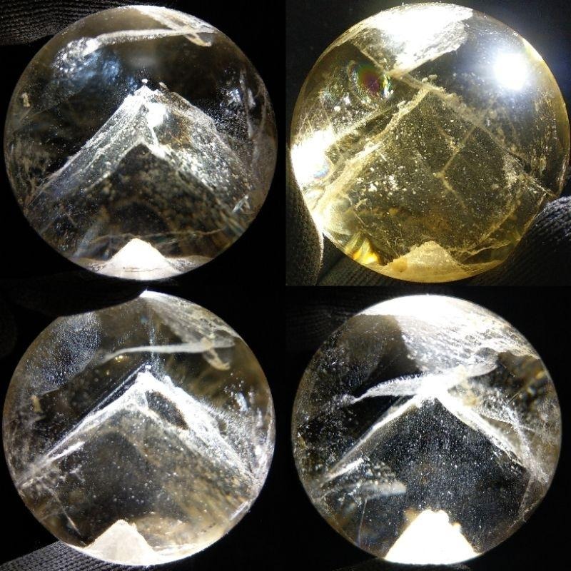 黃水晶球 白幽靈隱山 千層白幽金字塔山 微帶藍針 千層色帶塔山 晶中晶 清透帶彩虹光 微達碧茲 白幽靈球（6）-細節圖4
