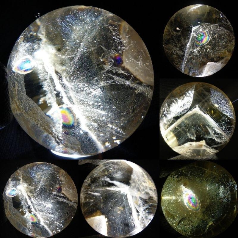 黃水晶球 白幽靈隱山 千層白幽金字塔山 微帶藍針 千層色帶塔山 晶中晶 清透帶彩虹光 微達碧茲 白幽靈球（6）-細節圖6