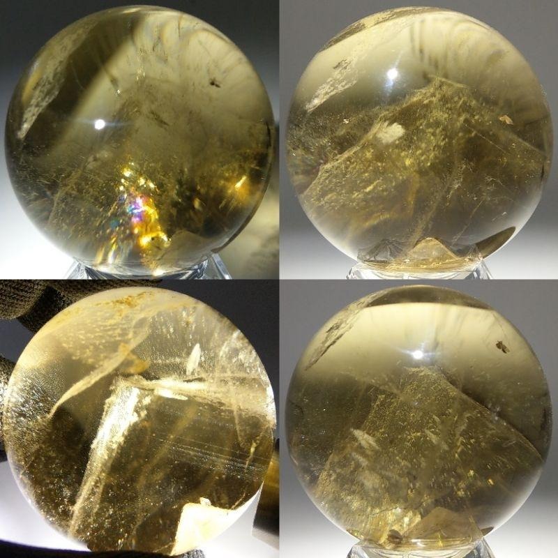 黃水晶球 白幽靈隱山 千層白幽金字塔山 微帶藍針 千層色帶塔山 晶中晶 清透帶彩虹光 微達碧茲 白幽靈球（6）-細節圖9