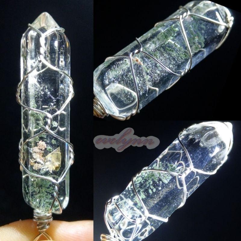 綠幽靈靈擺 綠幽靈吊墜 墜飾 部份帶髮晶 綠隱山 銅絲線包框-細節圖2