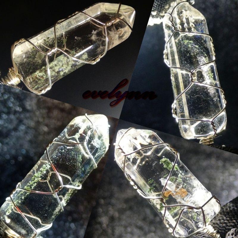 綠幽靈靈擺 綠幽靈吊墜 墜飾 部份帶髮晶 綠隱山 銅絲線包框-細節圖3