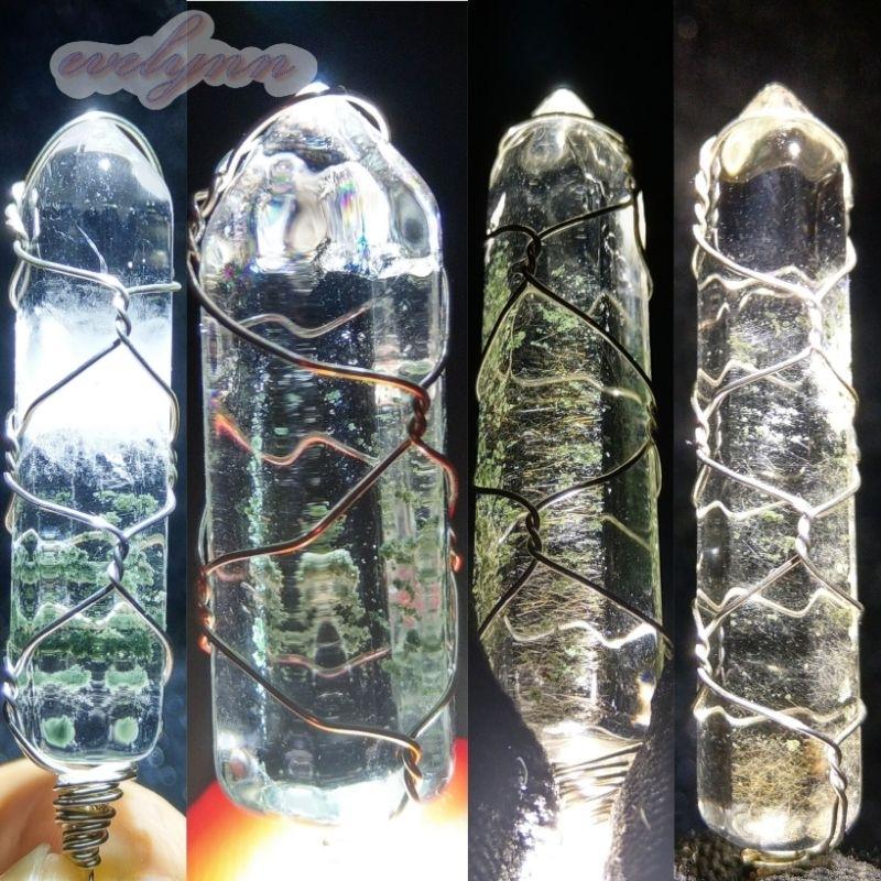 綠幽靈靈擺 綠幽靈吊墜 墜飾 部份帶髮晶 綠隱山 銅絲線包框-細節圖4