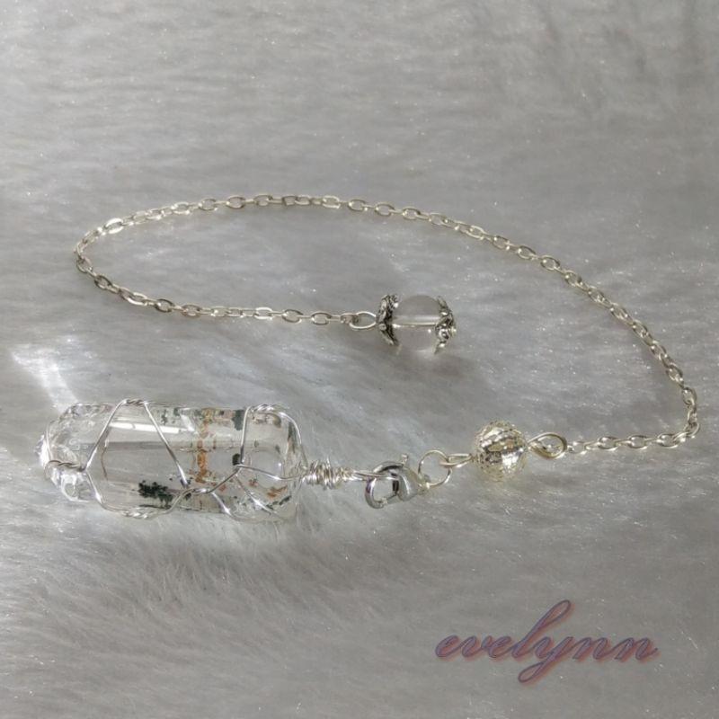 綠幽靈靈擺 綠幽靈吊墜 墜飾 部份帶髮晶 綠隱山 銅絲線包框-細節圖6