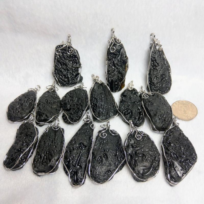 泰國雷公墨隕石吊墜 天然玻璃隕石 衝擊玻璃 泰國黑隕石 纏線包框-細節圖2