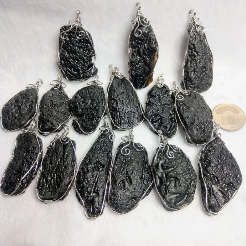 泰國雷公墨隕石吊墜 天然玻璃隕石 衝擊玻璃 泰國黑隕石 纏線包框-細節圖3