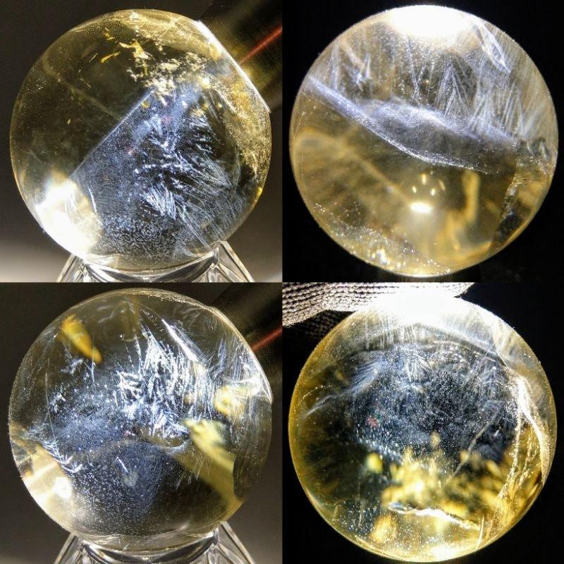 藍針黃水晶球 藍針球 黃水晶球 色帶金字塔 藍針塔山 藍霧 藍針羽毛 共生白幽靈 微帶白隱山 清透帶彩虹光（5）-細節圖2