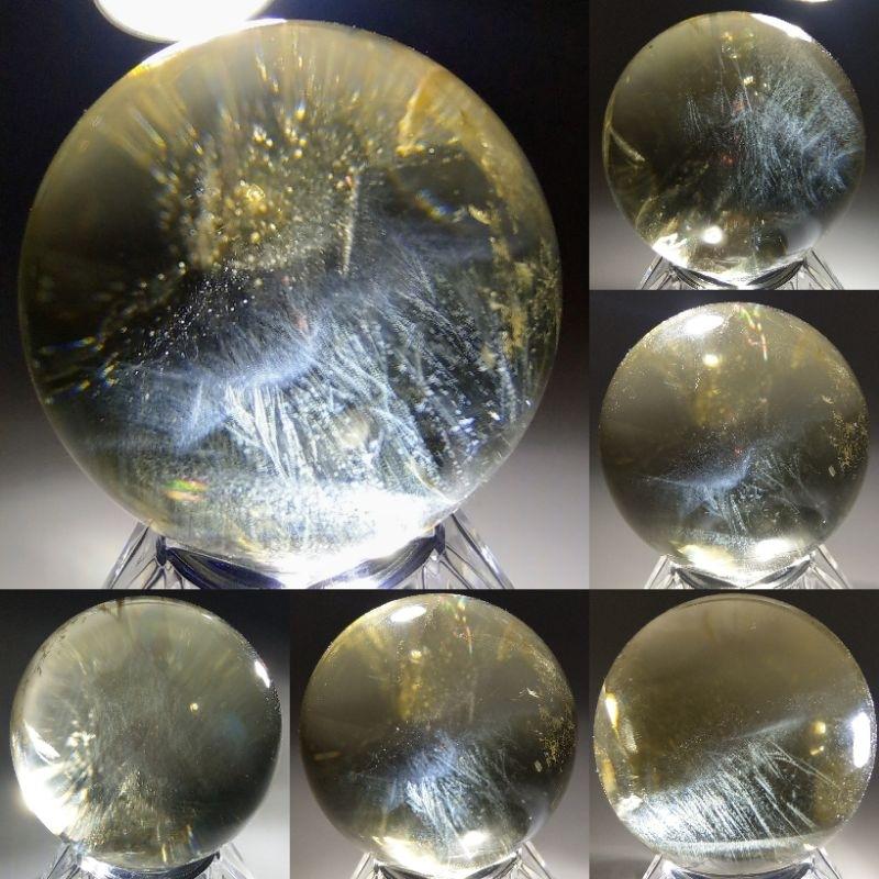 藍針黃水晶球 藍針球 黃水晶球 色帶金字塔 藍針塔山 藍霧 藍針羽毛 共生白幽靈 微帶白隱山 清透帶彩虹光（5）-細節圖7