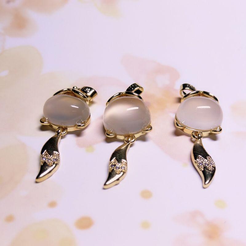 玉髓狐狸吊墜 玉髓吊飾 s925鍍金 尾巴靈活擺盪-細節圖2